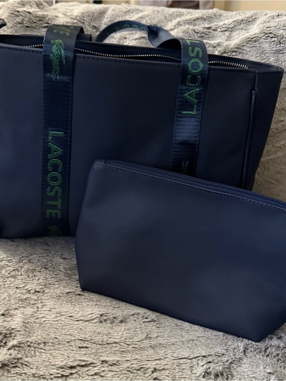Lacoste Navy Duffel Tote with Matching Navy Pouch